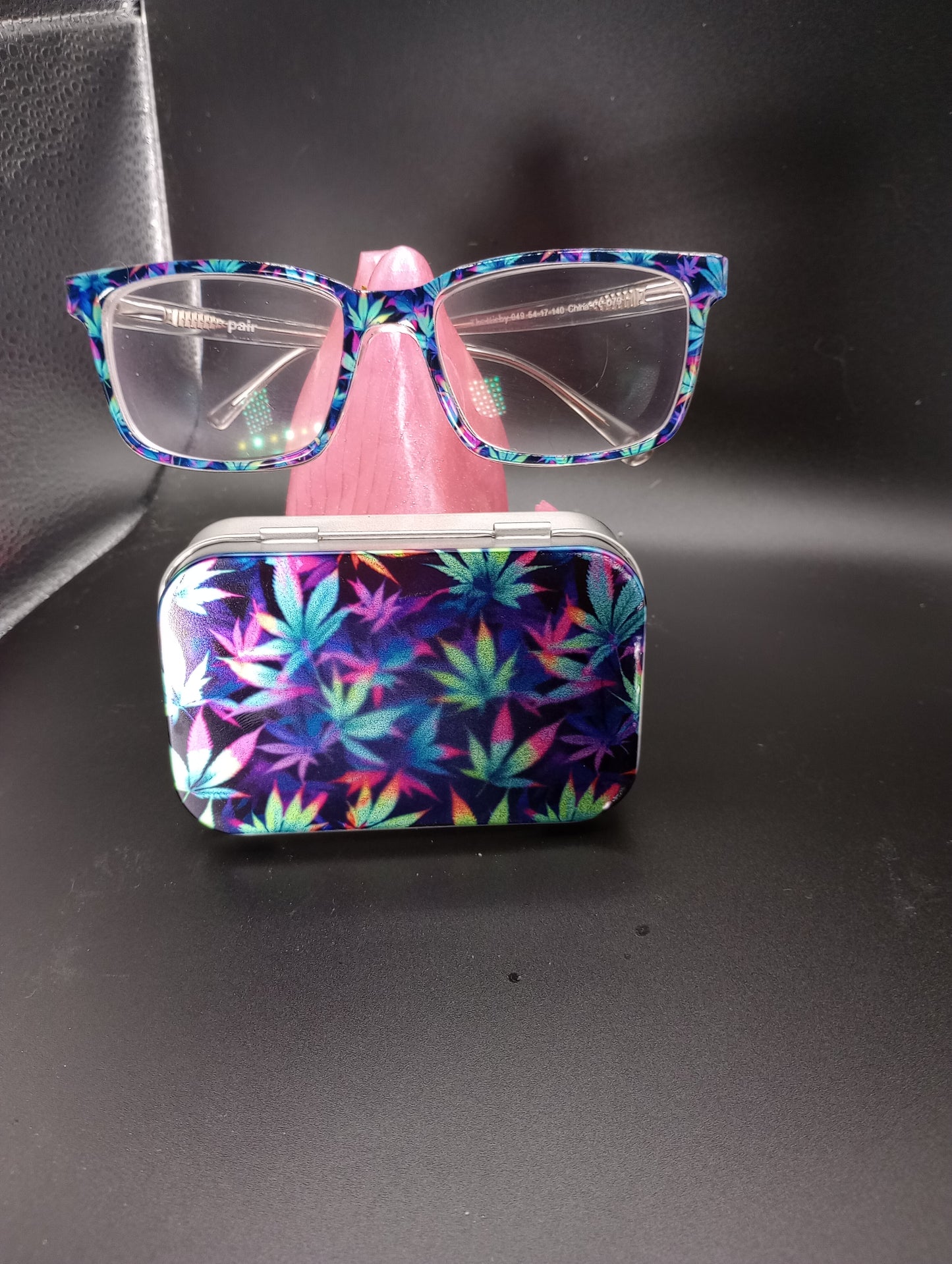 Holographic blue and purple pot leaves topper. (Add a matching mini rolling tray. ;) )