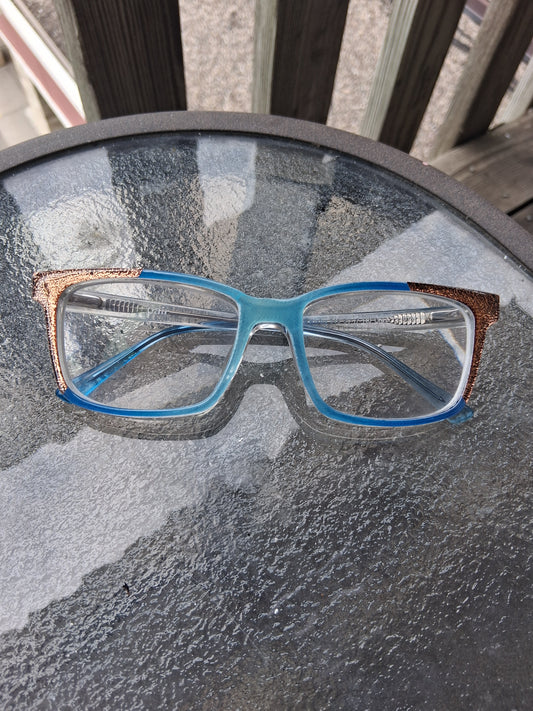 Transparent blue gradient with textured gold corners topper. Can be made in any style.